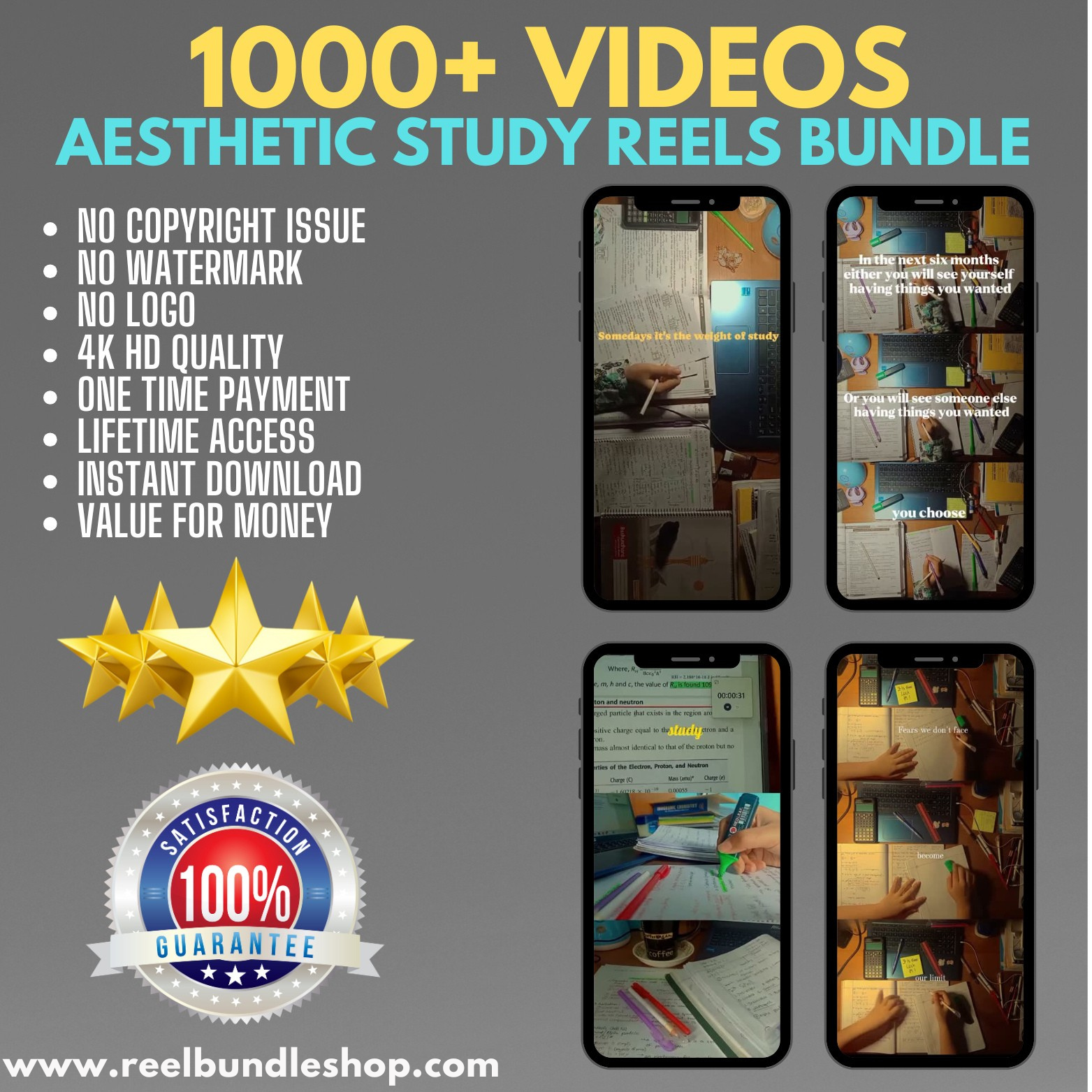 1000+ AESTHETIC STUDY REELS BUNDLE